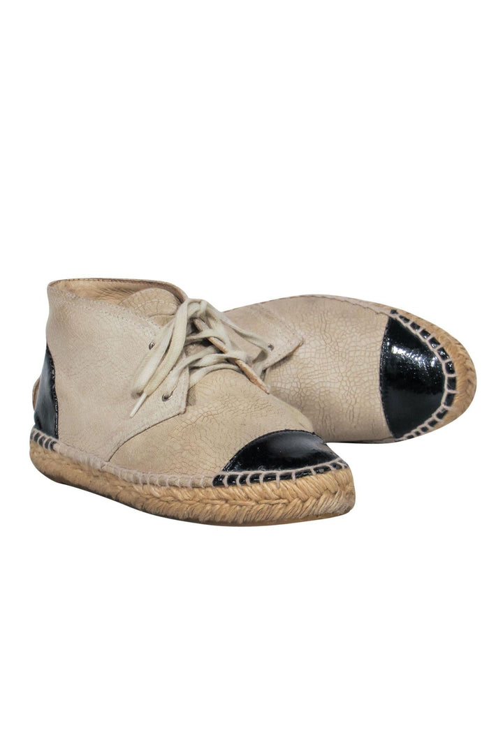 Top Quality Chanel - Beige Crackled Leather Espadrille Sneakers w/ Toe Cap Sz 6.5