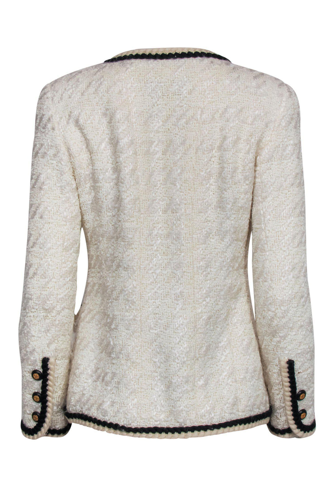 Top Quality Chanel - Beige Tweed Button-Up Jacket w/ Black Trim Sz 6