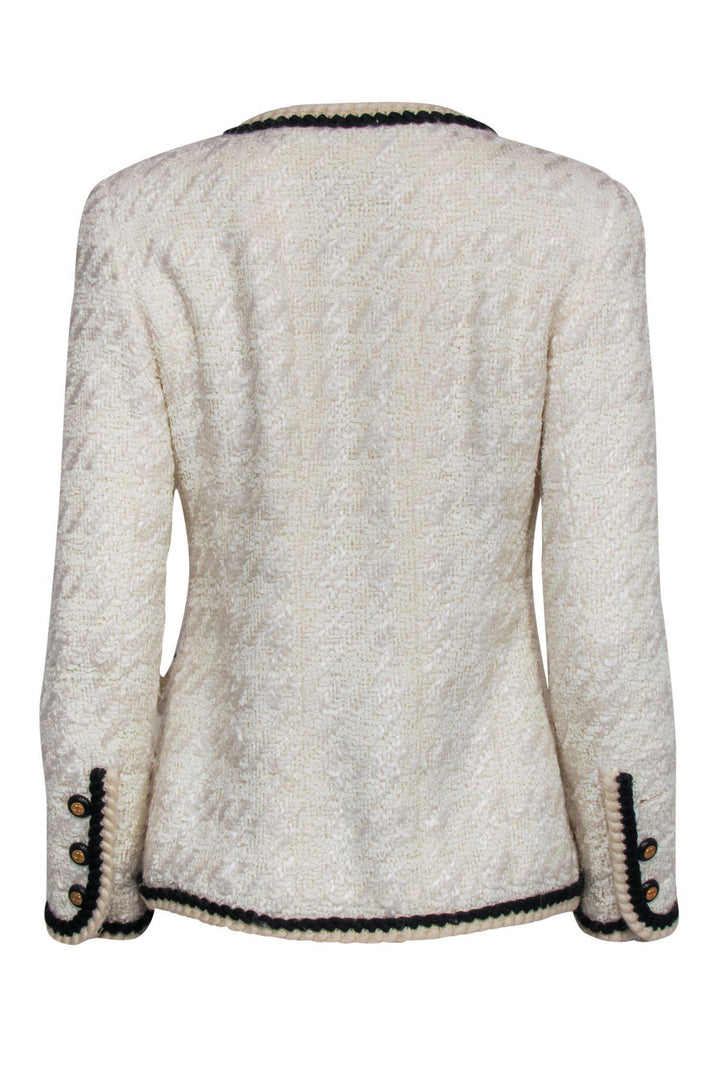 Top Quality Chanel - Beige Tweed Button-Up Jacket w/ Black Trim Sz 6