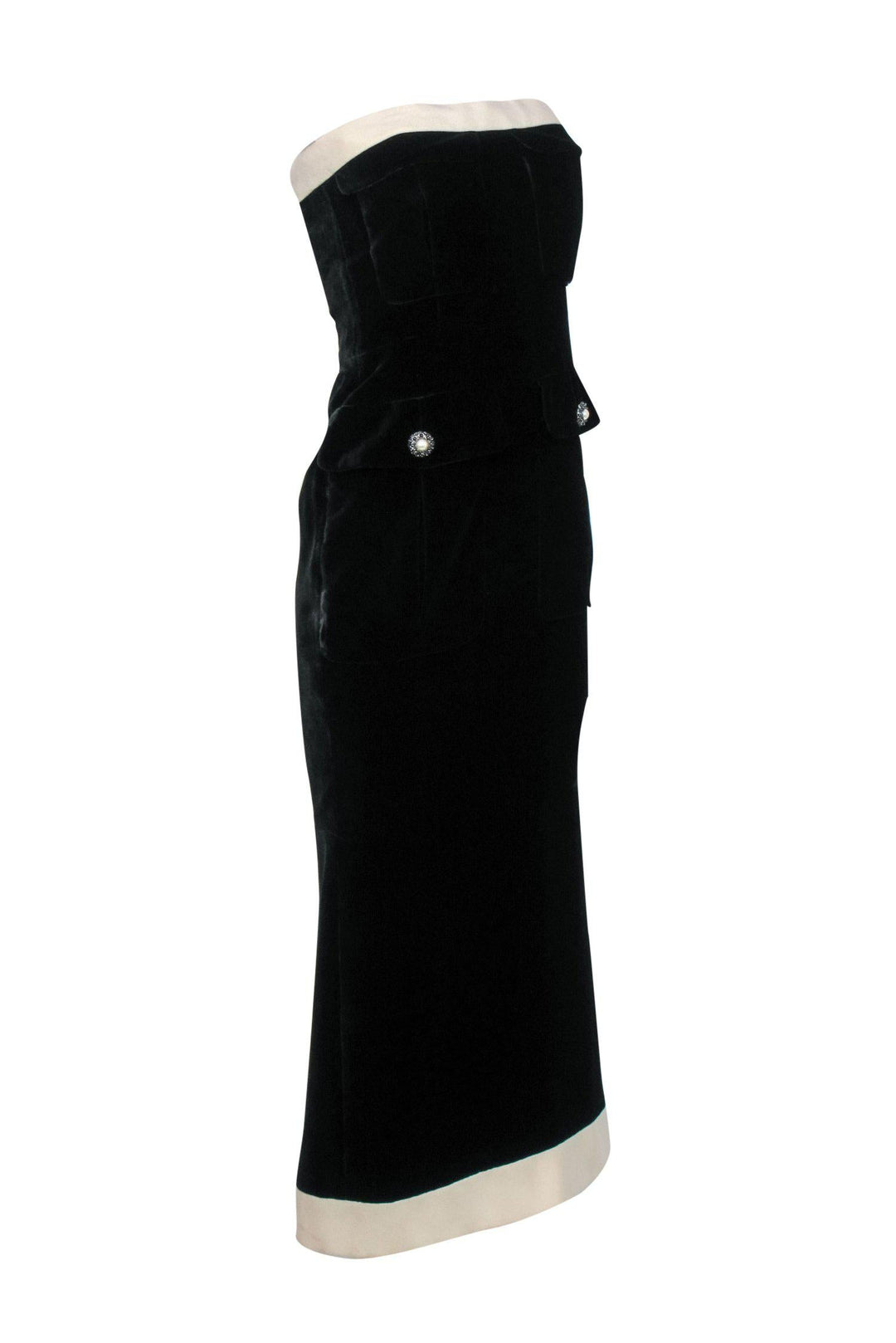 Top Quality Chanel - Black & Cream Strapless Pocket Gown Sz 6