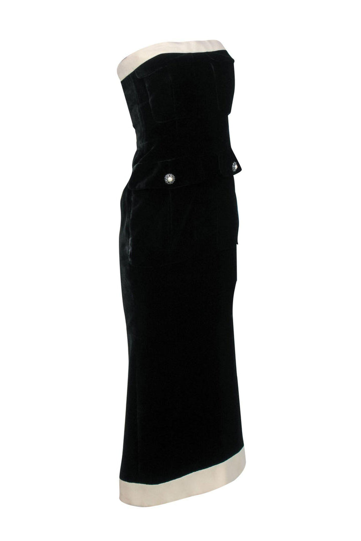 Top Quality Chanel - Black & Cream Strapless Pocket Gown Sz 6