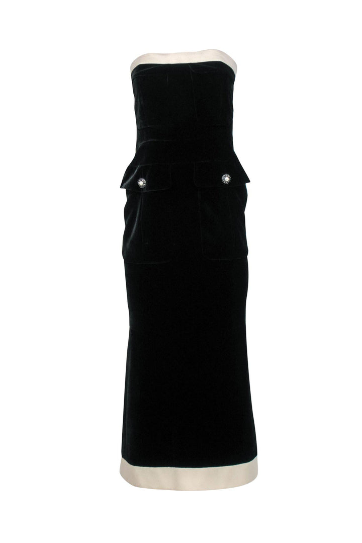 Top Quality Chanel - Black & Cream Strapless Pocket Gown Sz 6