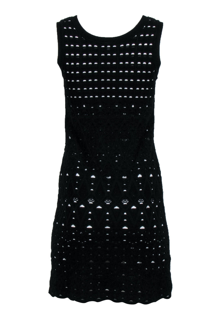 Top Quality Chanel - Black Knit Overlay Sleeveless Mini A-Line Dress Sz 4