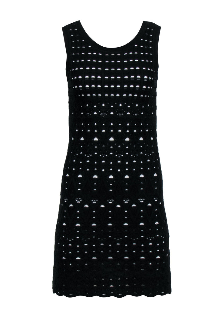 Top Quality Chanel - Black Knit Overlay Sleeveless Mini A-Line Dress Sz 4