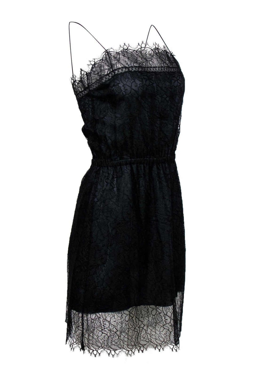 Top Quality Chanel - Black Lace Sheath Dress w/ Thin Straps Sz 6