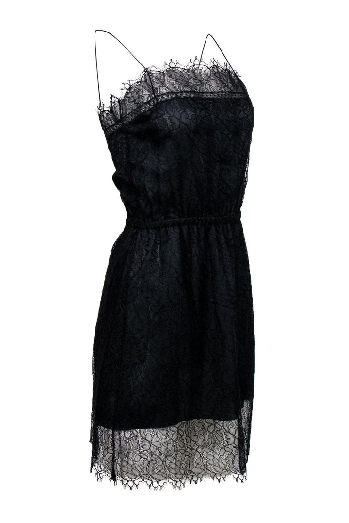 Top Quality Chanel - Black Lace Sheath Dress w/ Thin Straps Sz 6