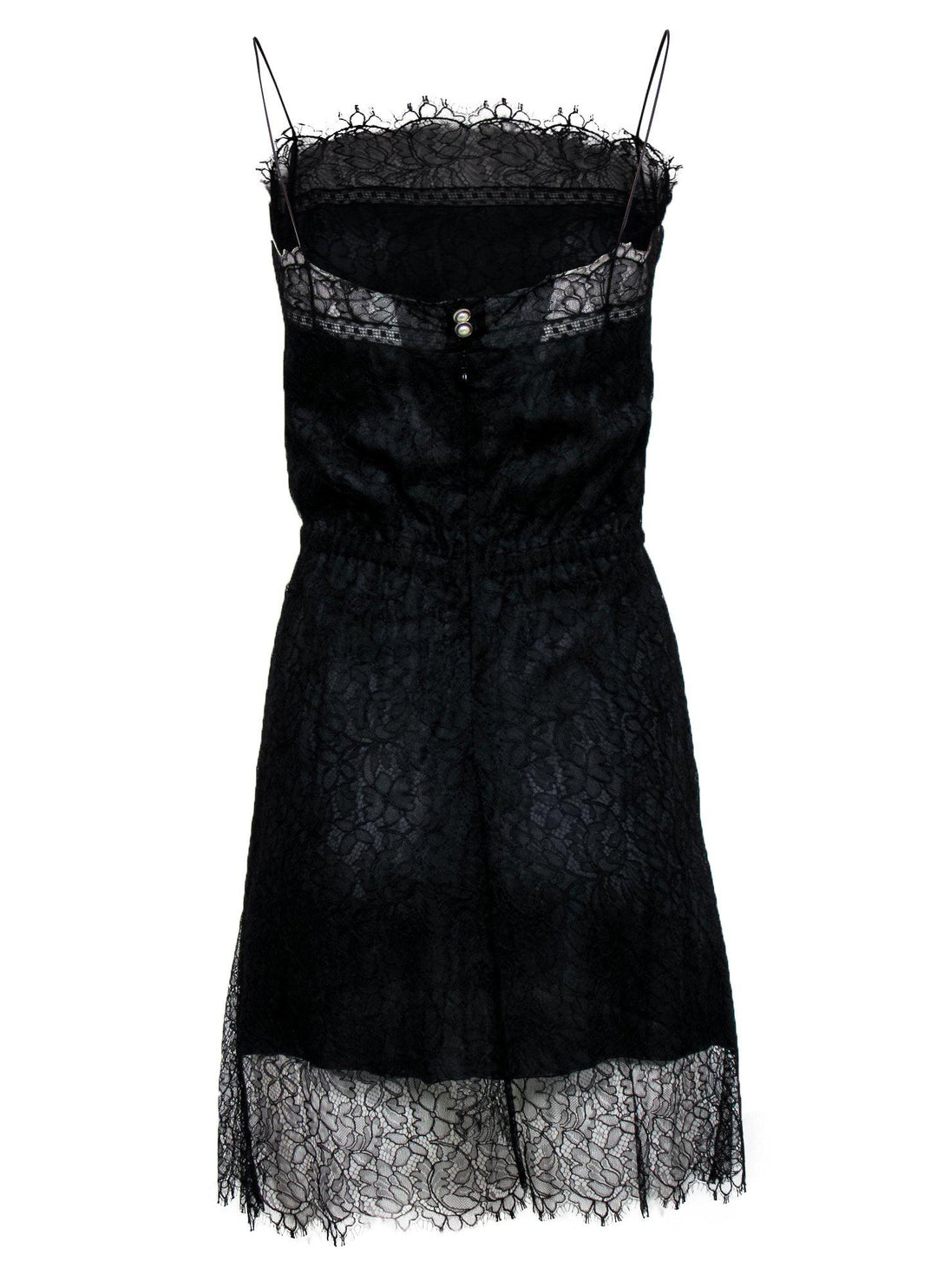 Top Quality Chanel - Black Lace Sheath Dress w/ Thin Straps Sz 6