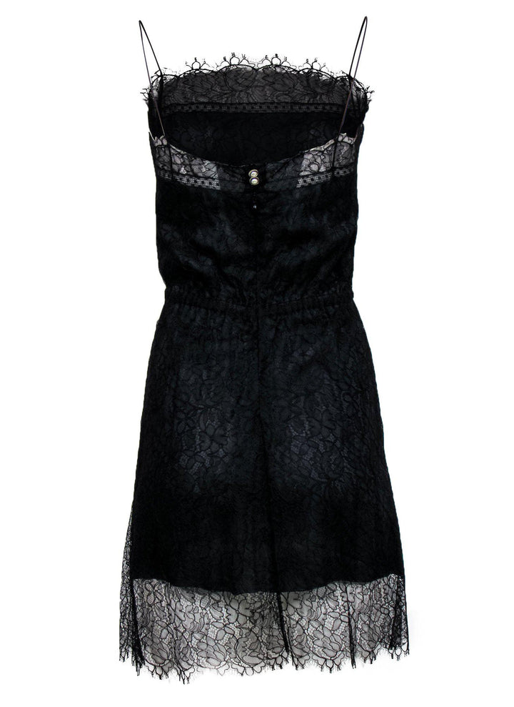 Top Quality Chanel - Black Lace Sheath Dress w/ Thin Straps Sz 6