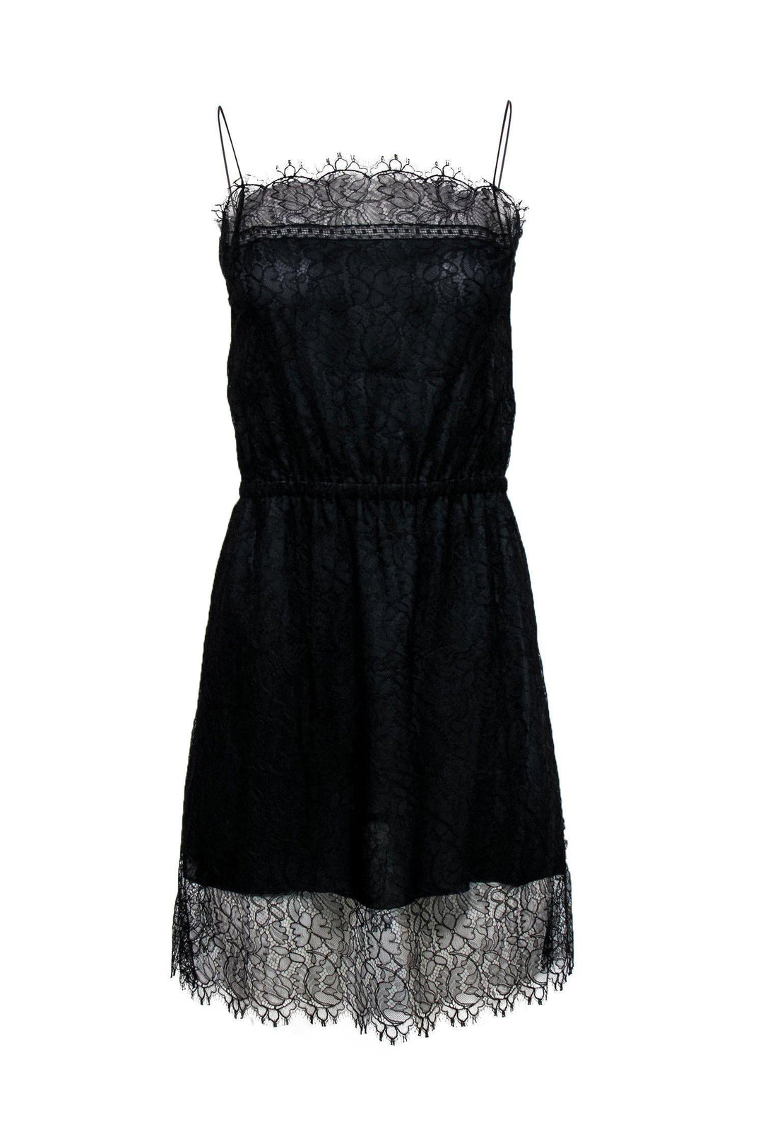 Top Quality Chanel - Black Lace Sheath Dress w/ Thin Straps Sz 6