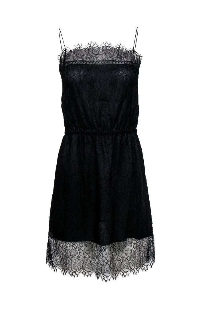 Top Quality Chanel - Black Lace Sheath Dress w/ Thin Straps Sz 6
