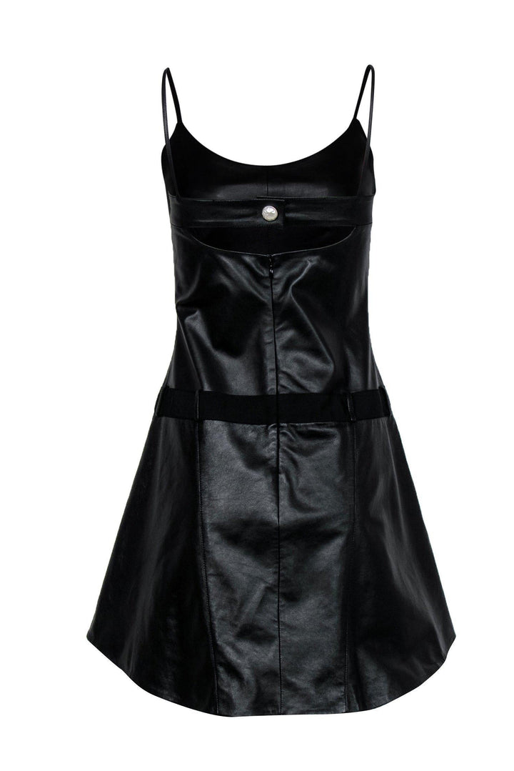 Top Quality Chanel - Black Lambskin Leather Drop-Waist Flared Dress Sz 6