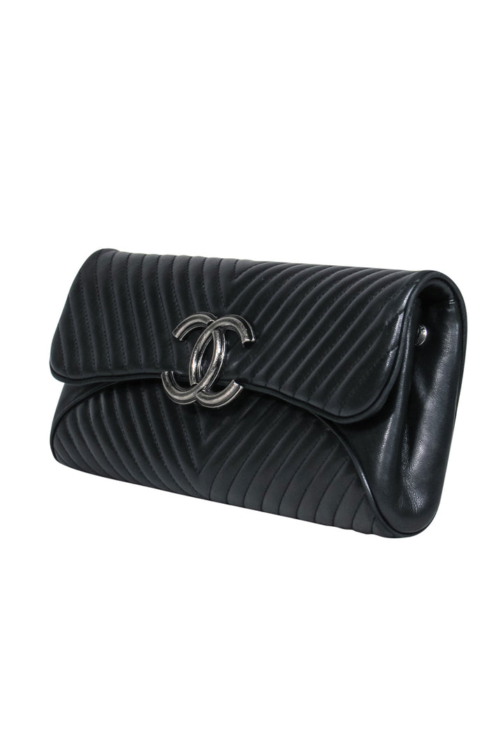 Top Quality Chanel - Black Leather Chevron Clutch