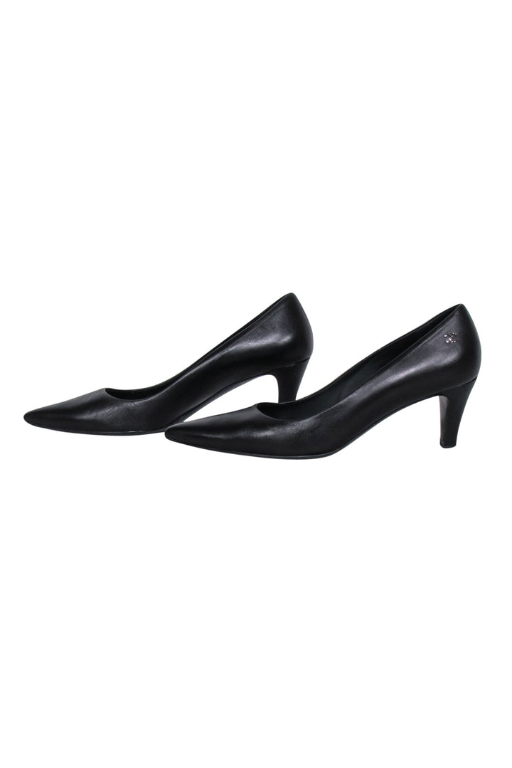 Top Quality Chanel - Black Leather Pointed Basic Pumps Sz 8.5