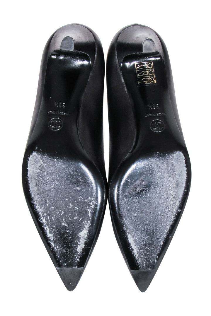Top Quality Chanel - Black Leather Pointed Basic Pumps Sz 8.5