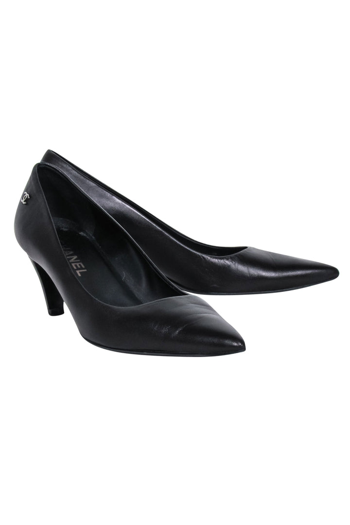 Top Quality Chanel - Black Leather Pointed Basic Pumps Sz 8.5