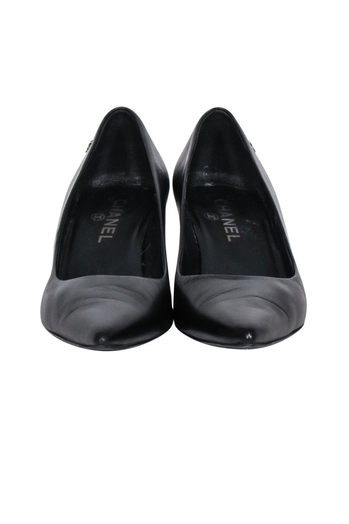 Top Quality Chanel - Black Leather Pointed Basic Pumps Sz 8.5