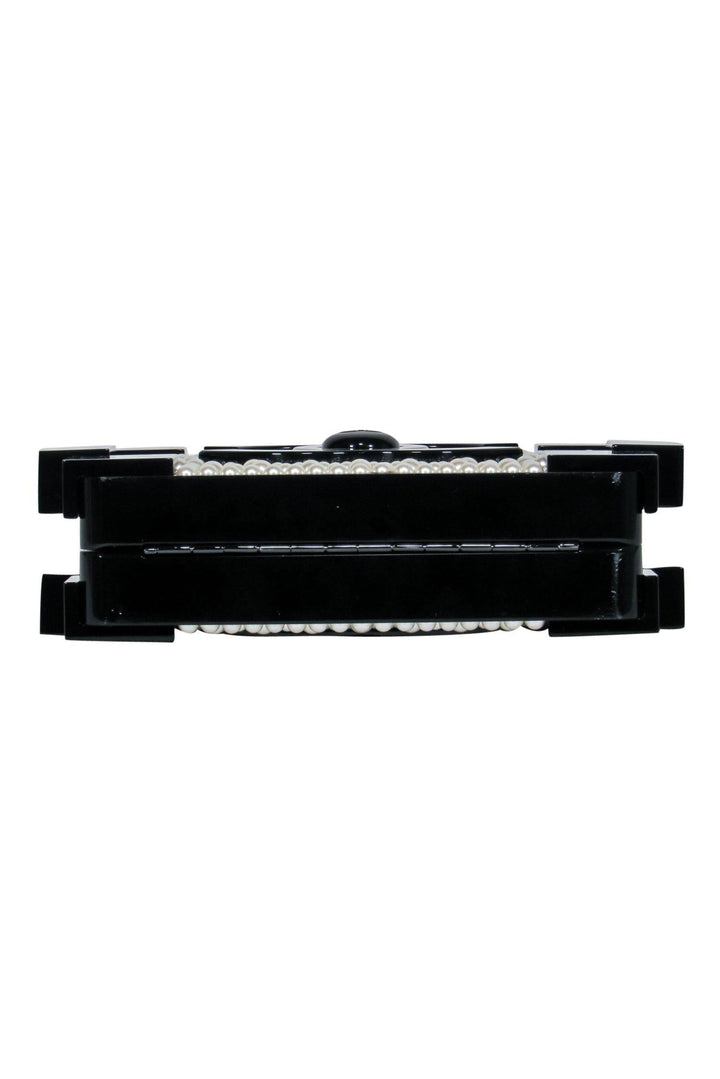 Top Quality Chanel - Black Lucite Structured Lego "Minaudiere" Crossbody w/ Pearl Embellishments