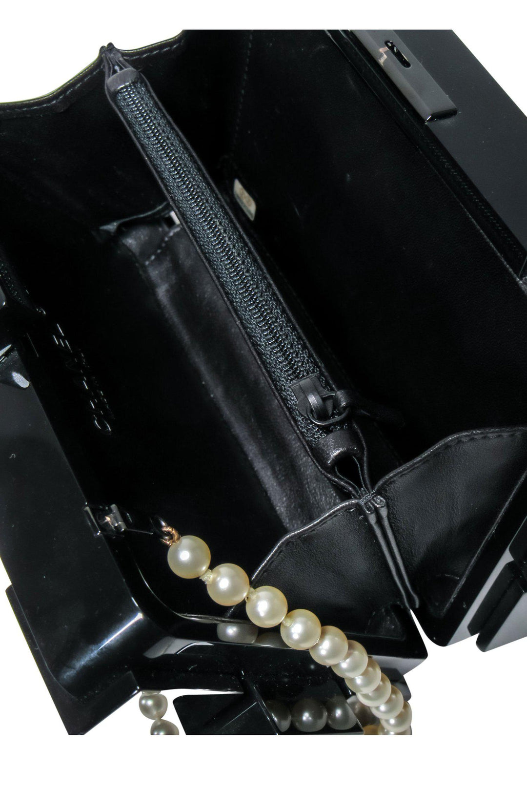 Top Quality Chanel - Black Lucite Structured Lego "Minaudiere" Crossbody w/ Pearl Embellishments