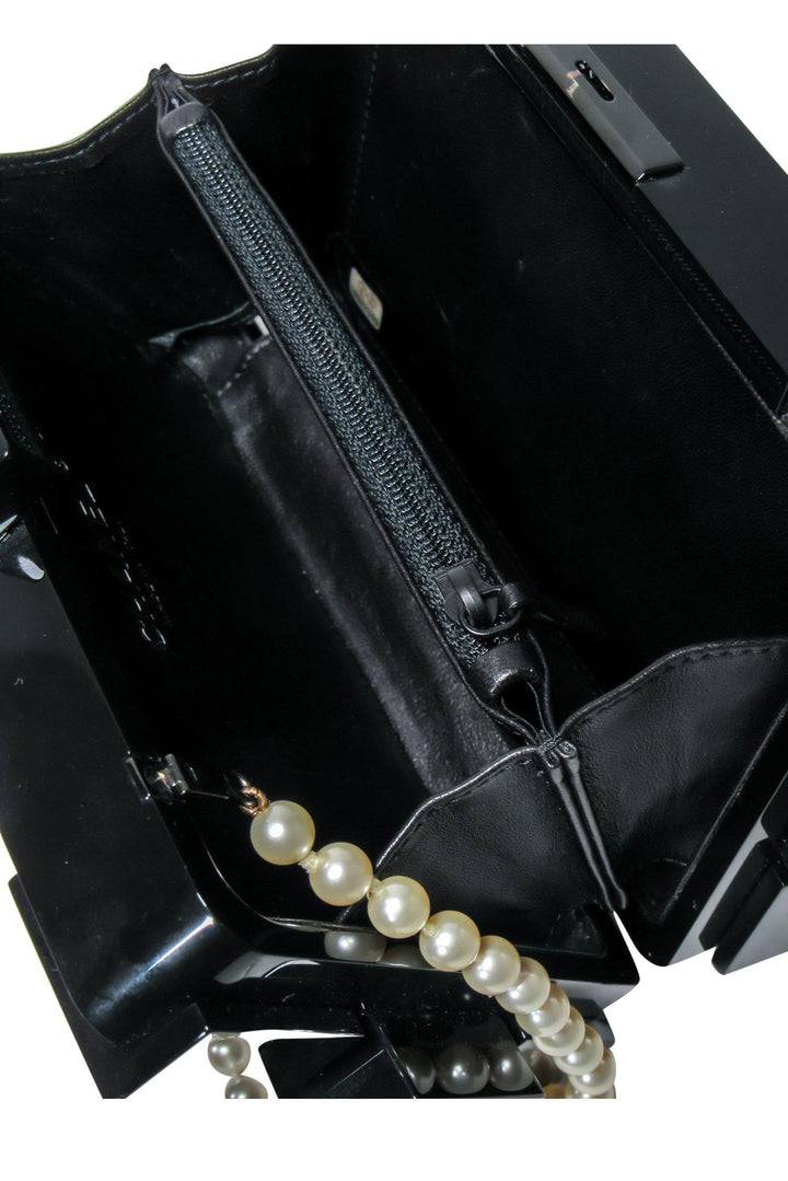 Top Quality Chanel - Black Lucite Structured Lego "Minaudiere" Crossbody w/ Pearl Embellishments