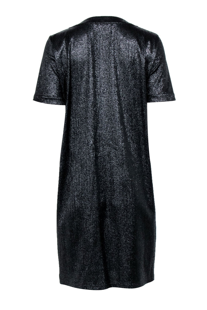 Top Quality Chanel - Black Metallic Button Front Shirt Dress Sz 8