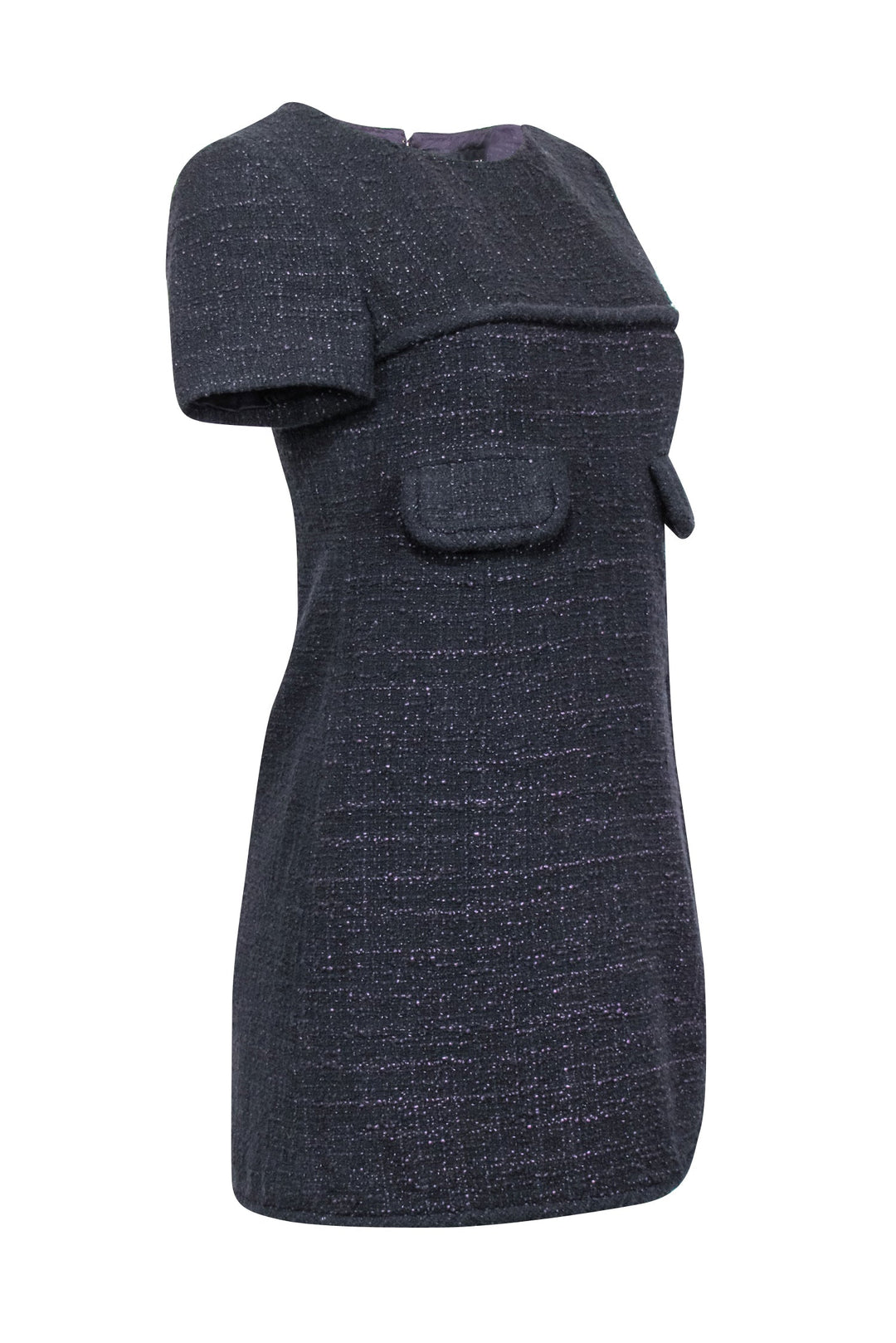 Top Quality Chanel - Black & Metallic Purple Tweed Short Sleeve Dress Sz 4