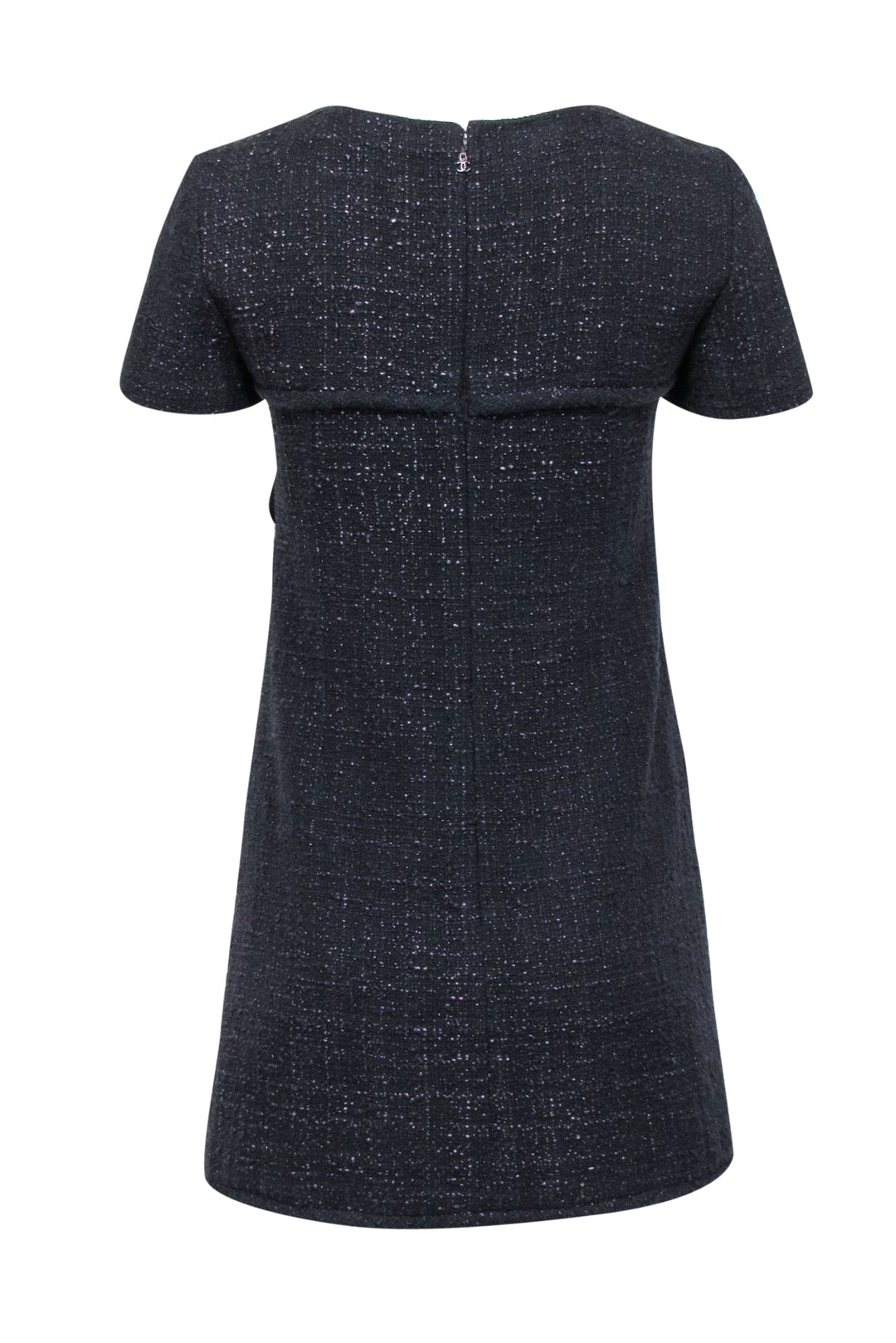 Top Quality Chanel - Black & Metallic Purple Tweed Short Sleeve Dress Sz 4