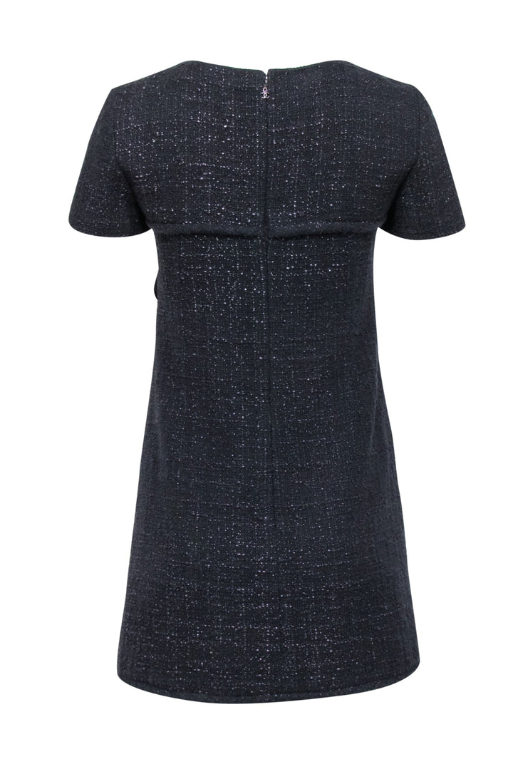 Top Quality Chanel - Black & Metallic Purple Tweed Short Sleeve Dress Sz 4