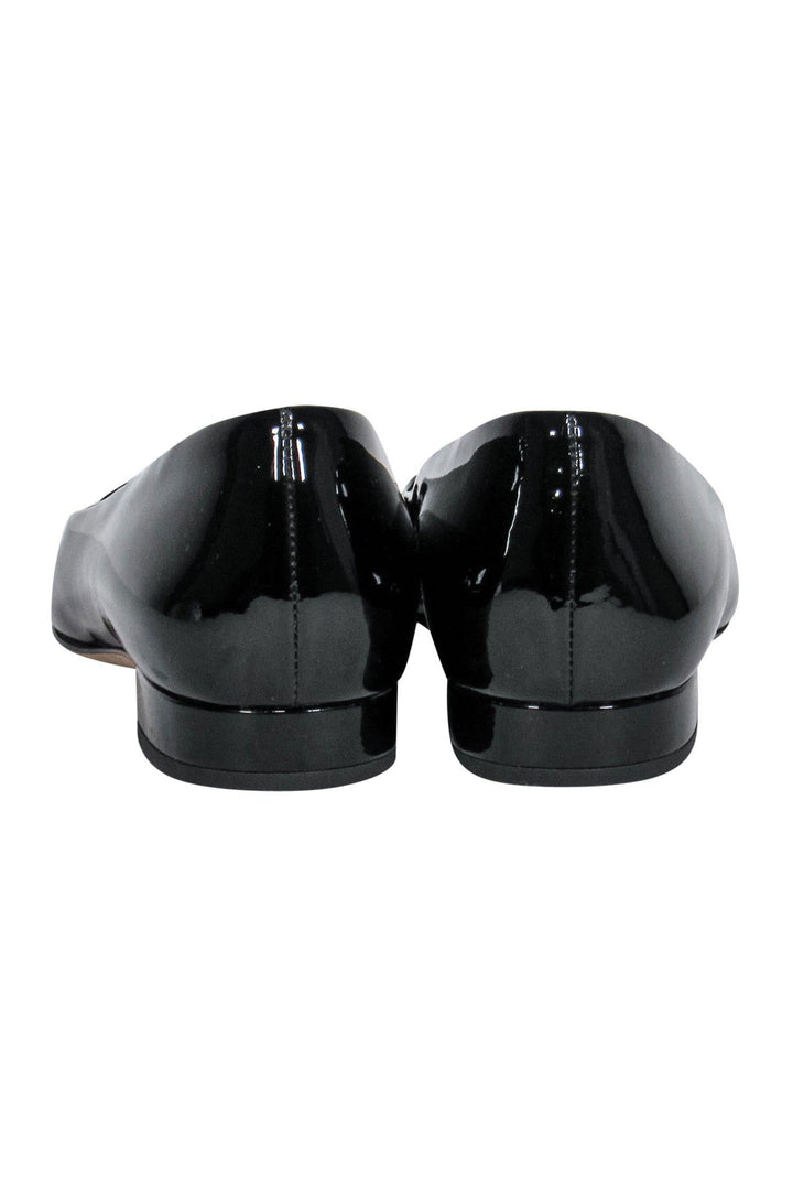 Top Quality Chanel - Black Patent Leather Flats w/ Logo Sz 7