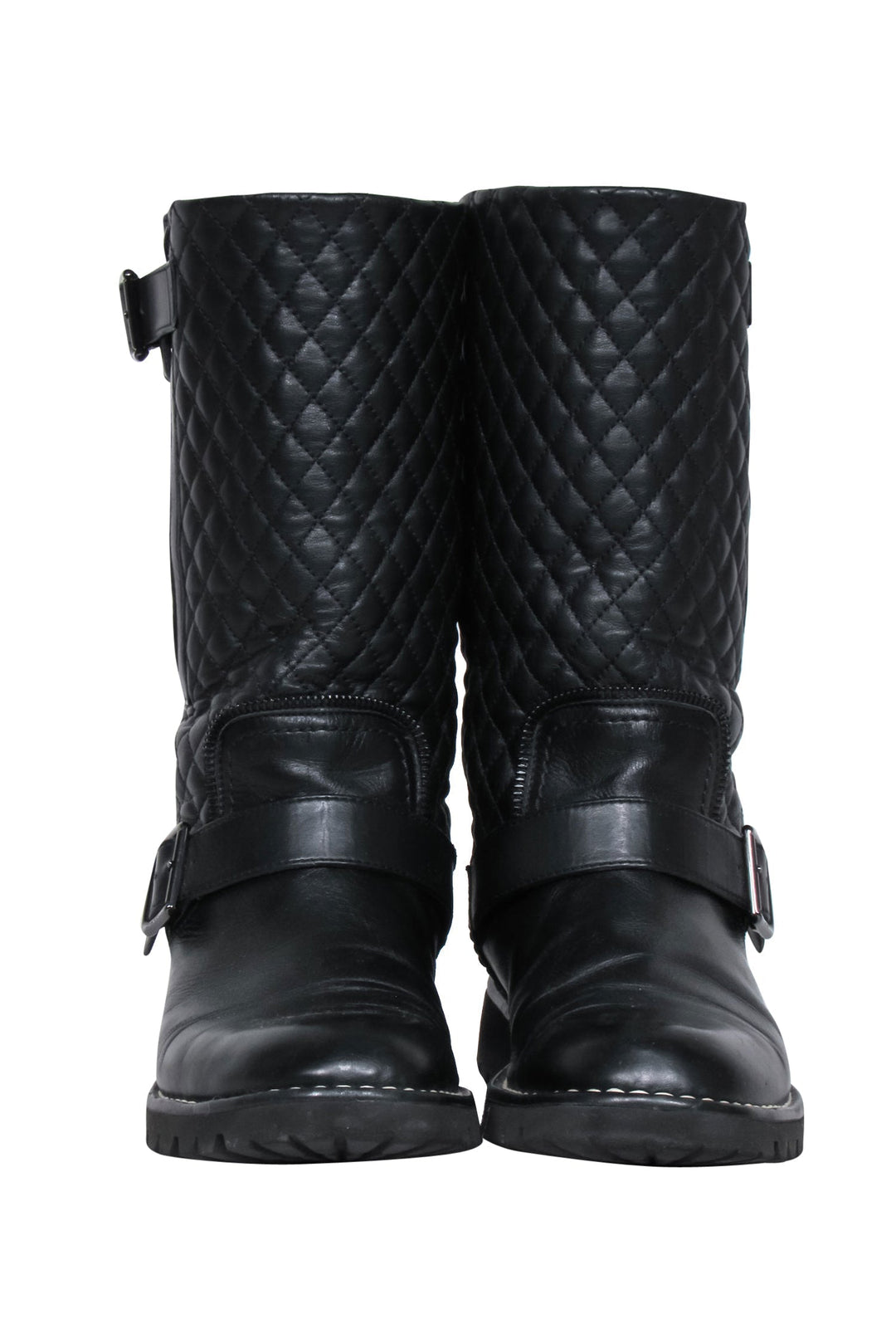Top Quality Chanel - Black Quilted Leather Biker Boots Sz 8