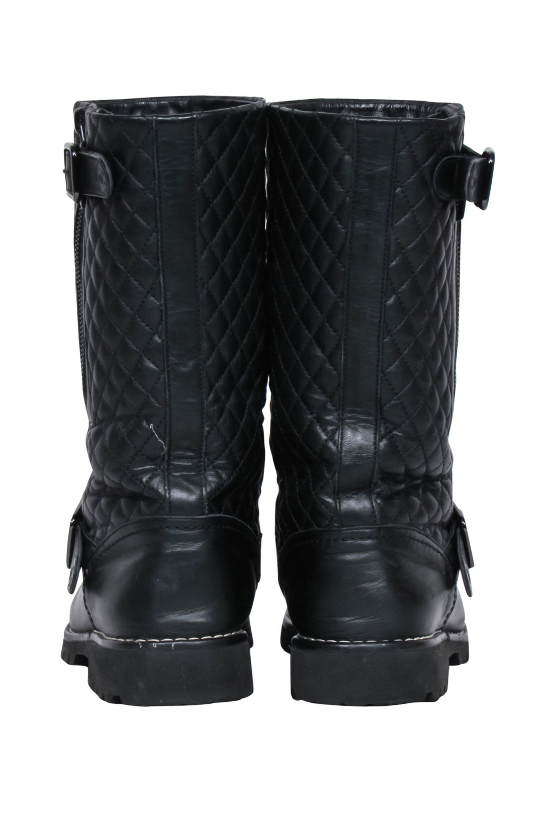 Top Quality Chanel - Black Quilted Leather Biker Boots Sz 8