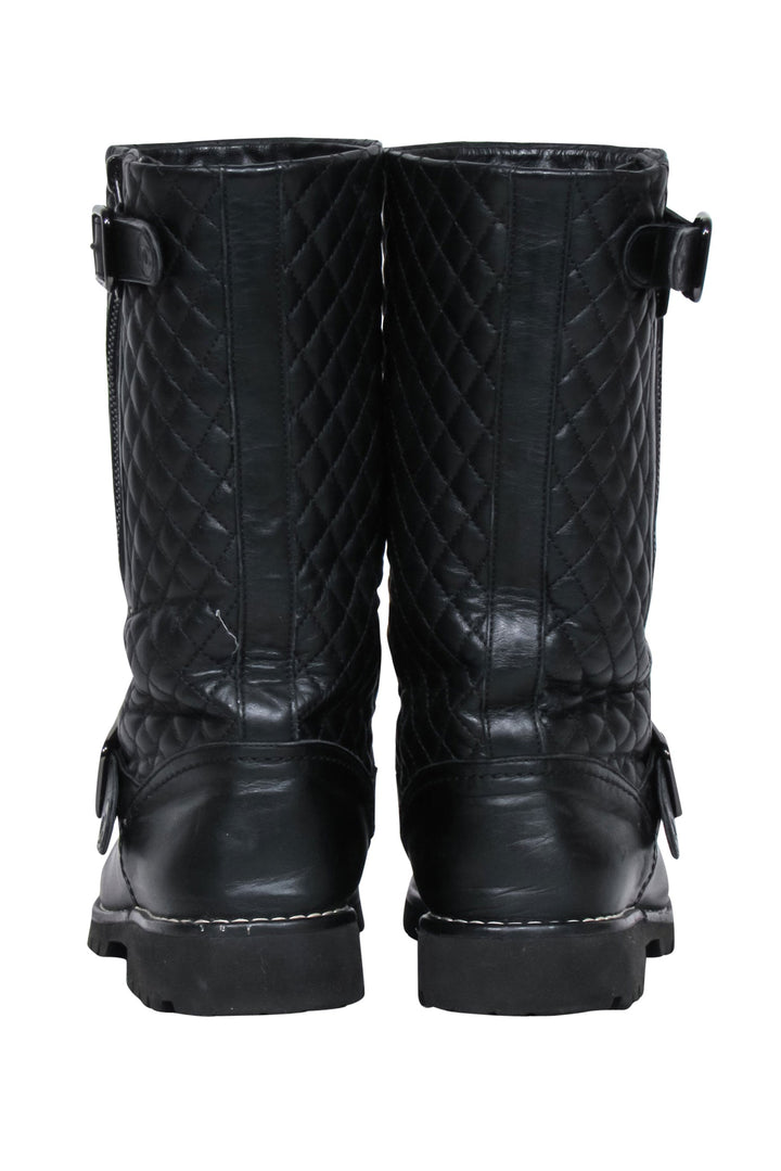 Top Quality Chanel - Black Quilted Leather Biker Boots Sz 8