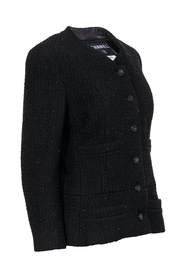 Top Quality Chanel - Black & Red Woven Tweed Button Front Jacket Sz 14