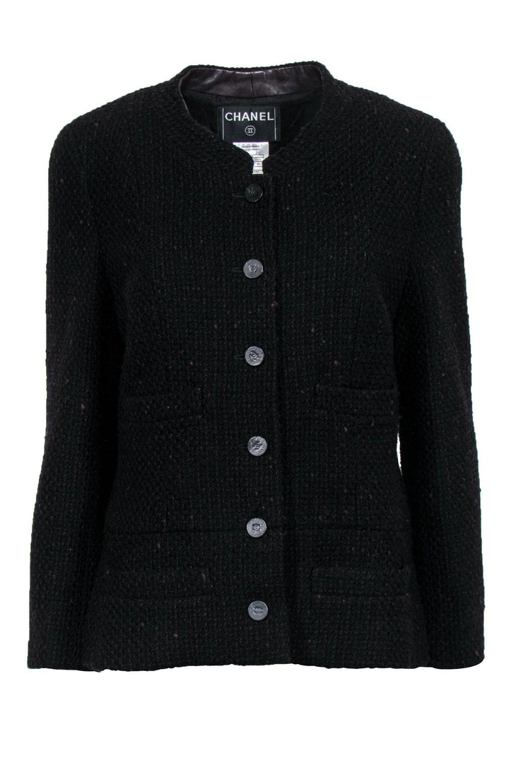 Top Quality Chanel - Black & Red Woven Tweed Button Front Jacket Sz 14