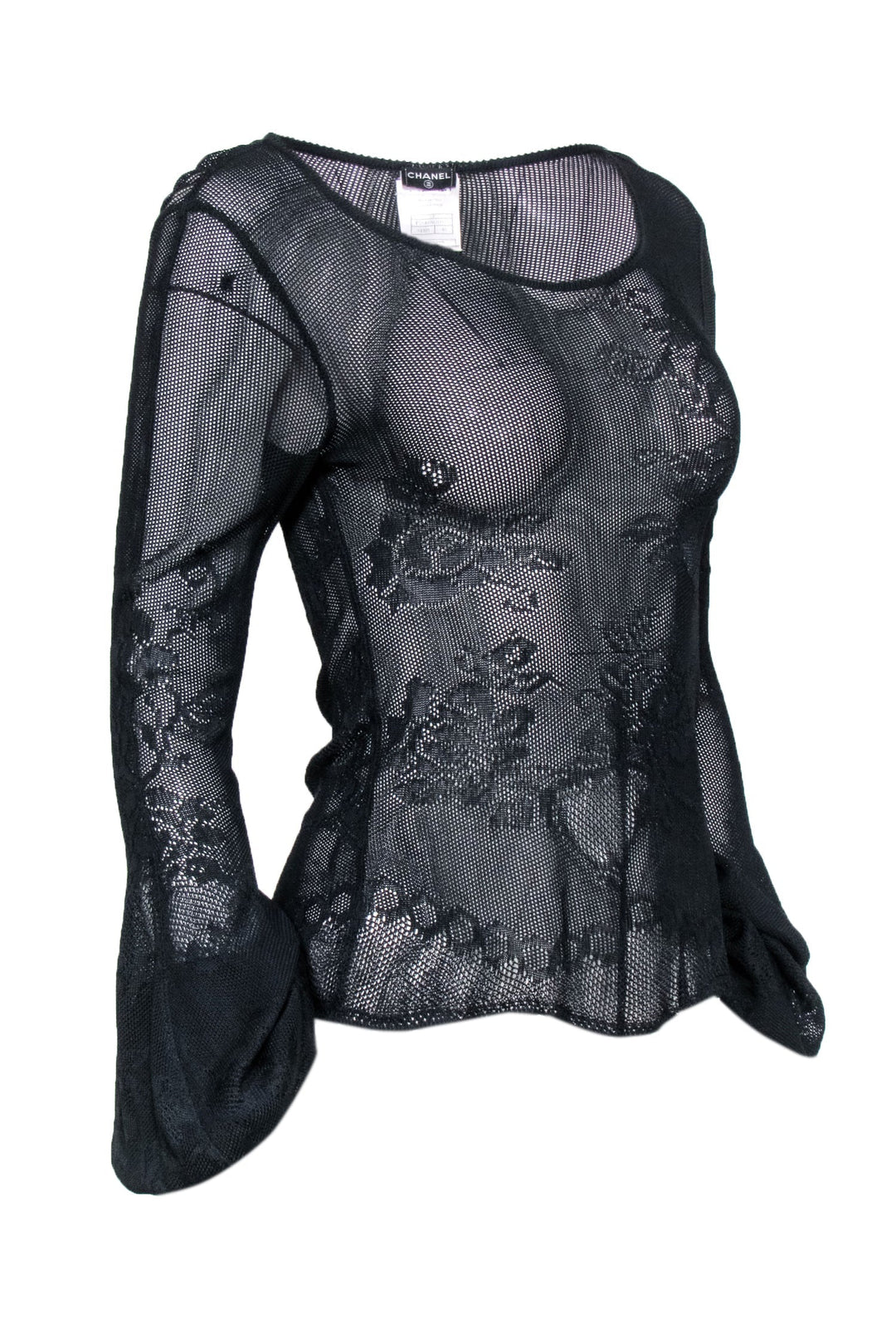 Top Quality Chanel - Black Sheer Knit Top Sz 4