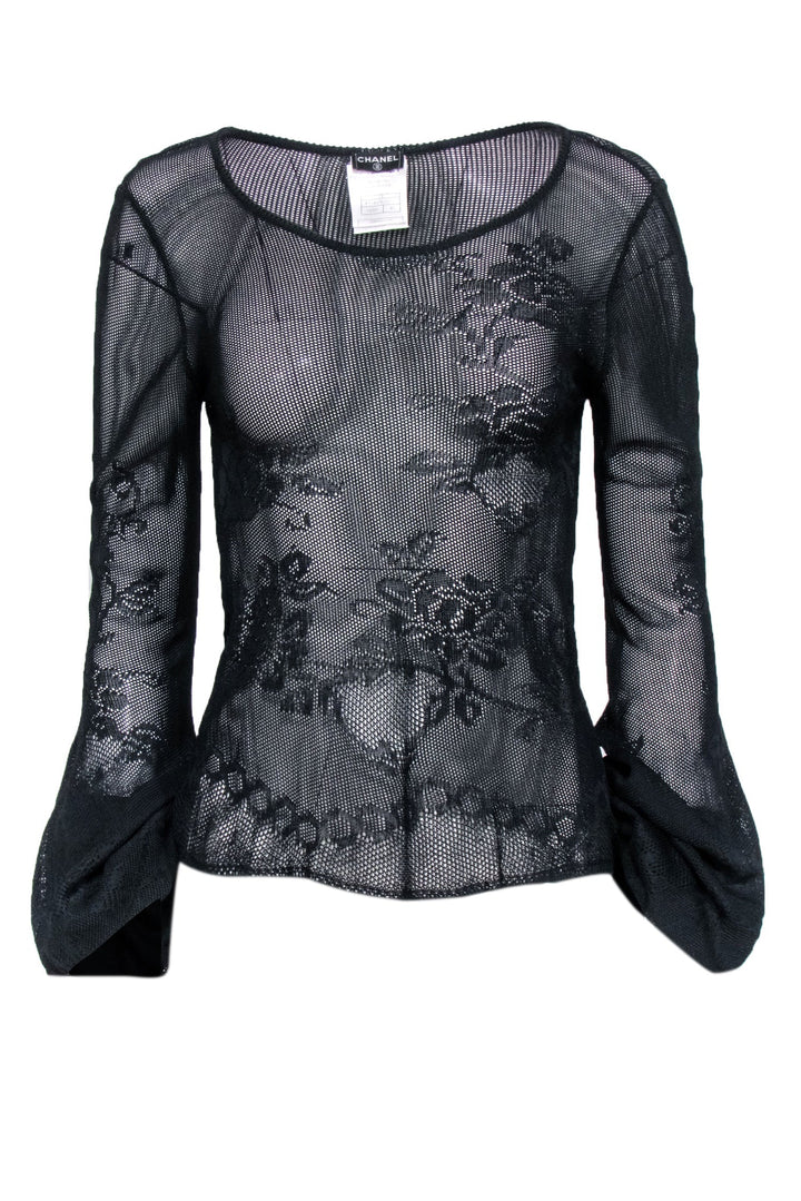 Top Quality Chanel - Black Sheer Knit Top Sz 4