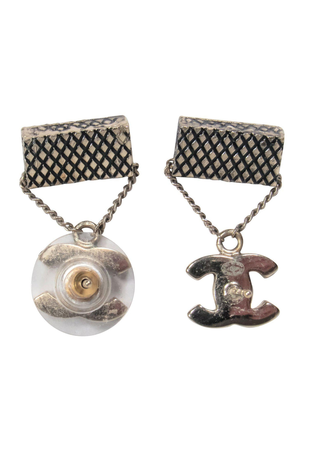 Top Quality Chanel - Black & Silver Mini Handbag Dangle Earrings