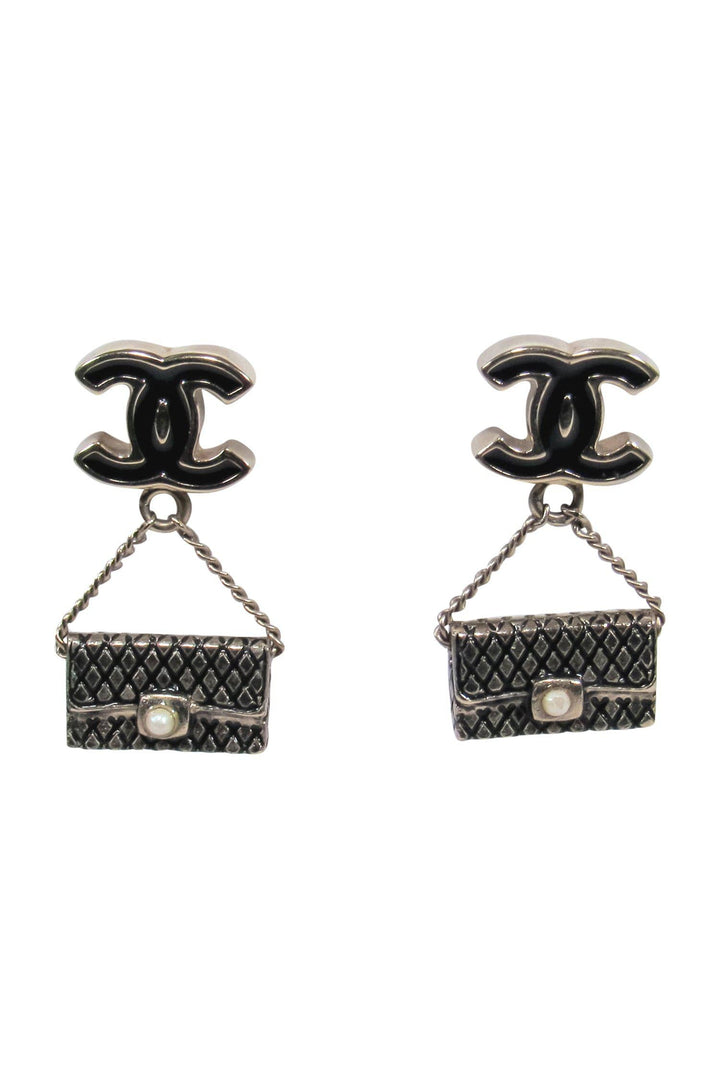 Top Quality Chanel - Black & Silver Mini Handbag Dangle Earrings