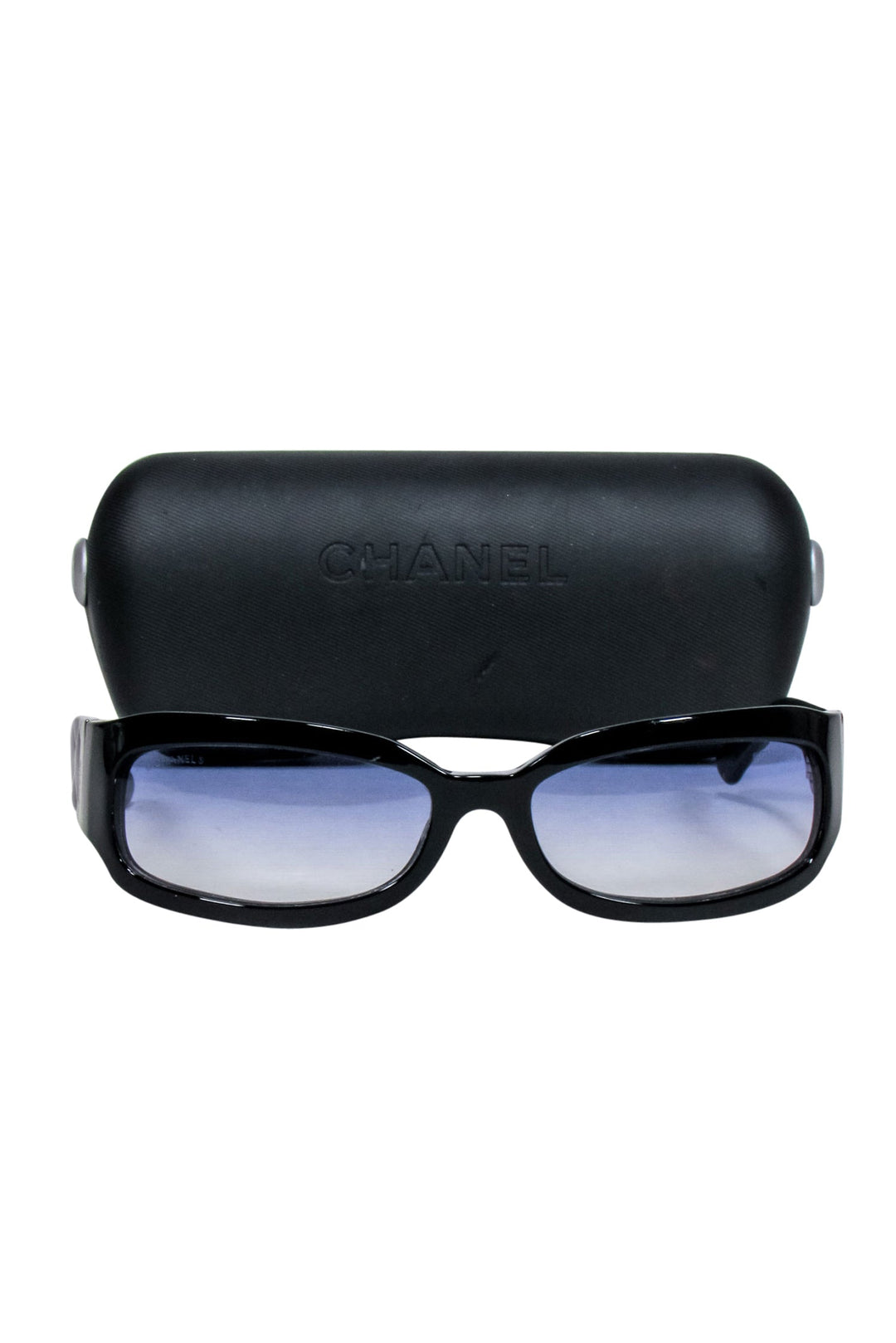 Top Quality Chanel - Black Slim Sunglasses w/ Textured Side Detail