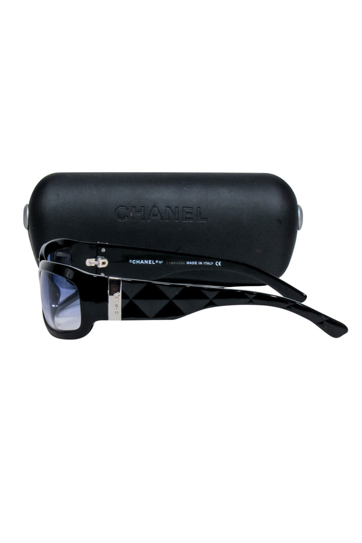 Top Quality Chanel - Black Slim Sunglasses w/ Textured Side Detail