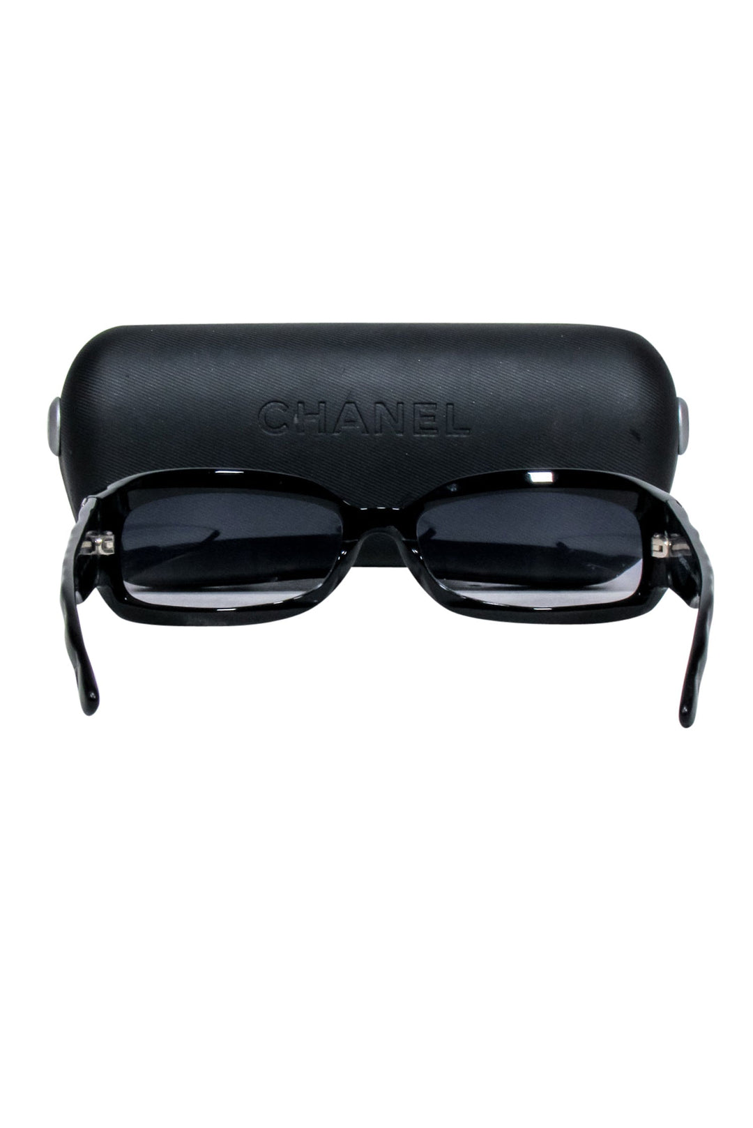 Top Quality Chanel - Black Slim Sunglasses w/ Textured Side Detail
