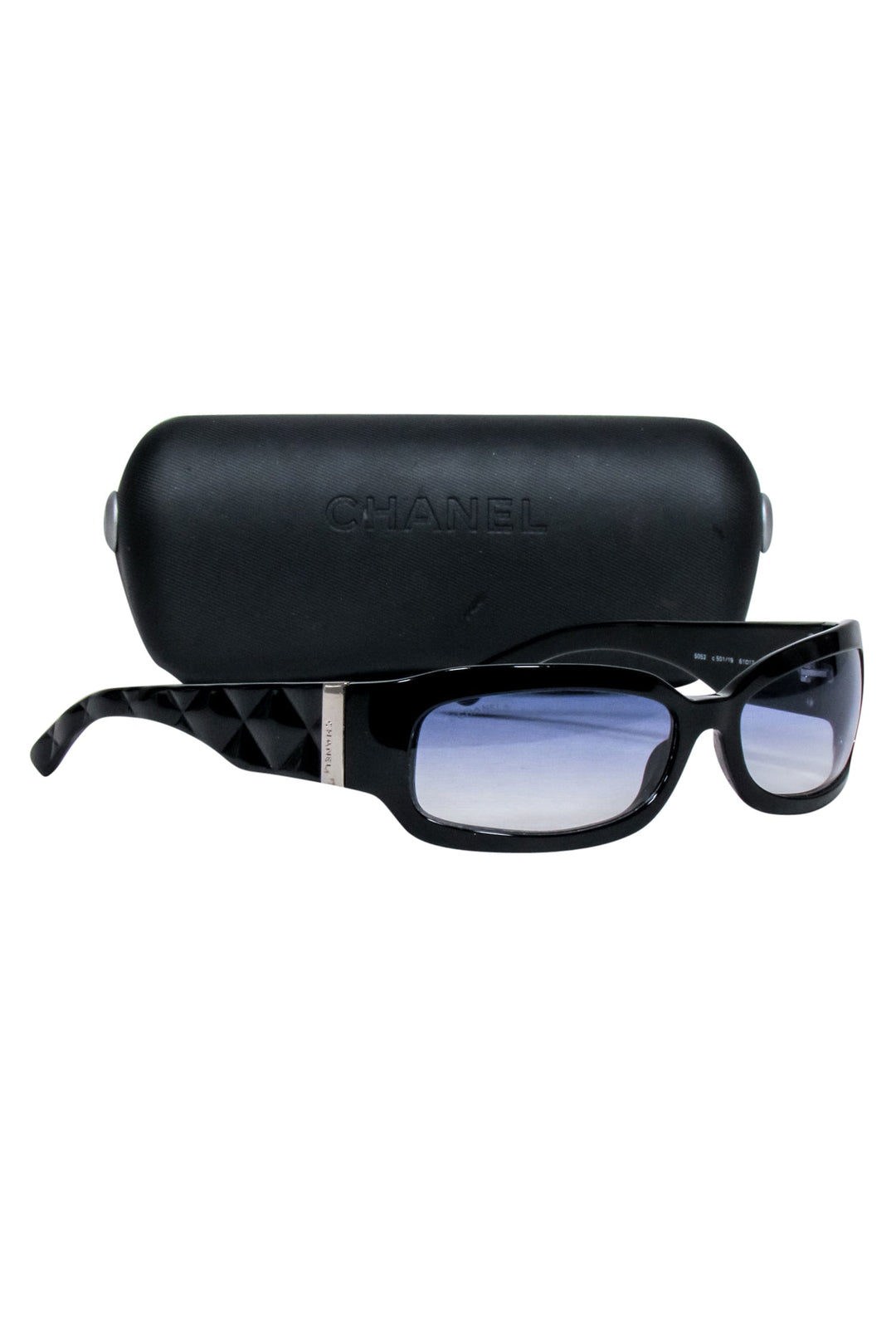 Top Quality Chanel - Black Slim Sunglasses w/ Textured Side Detail