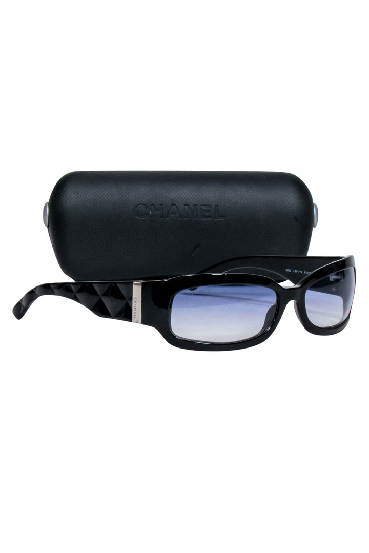 Top Quality Chanel - Black Slim Sunglasses w/ Textured Side Detail