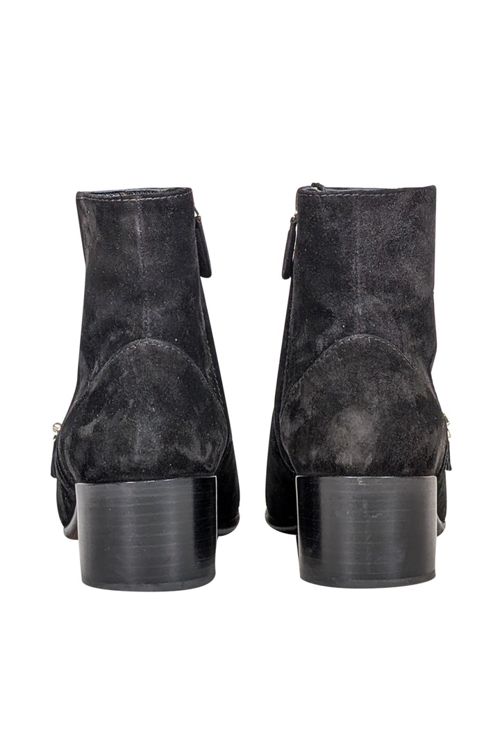 Top Quality Chanel - Black Suede Leather Toe Short Boots Sz 10