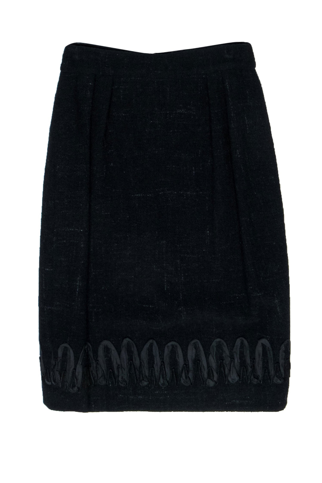 Top Quality Chanel - Black Tweed Pencil Skirt w/ Embroidered Hem Sz 8