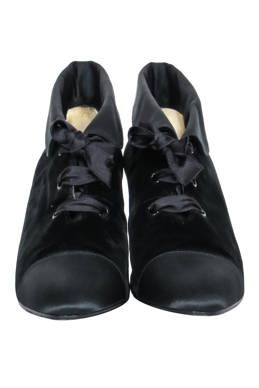 Top Quality Chanel - Black Velvet Lace Up Booties Sz 7