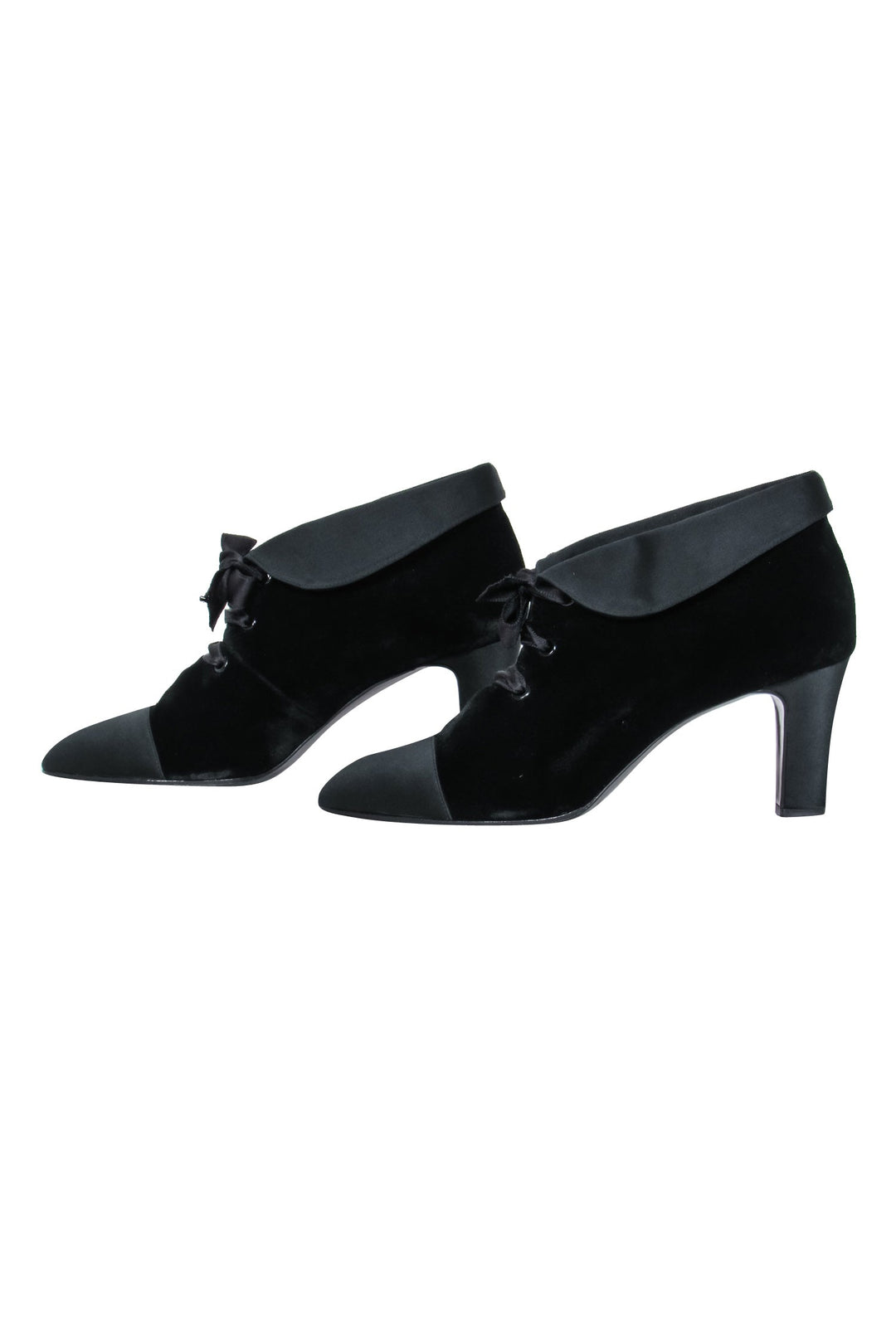 Top Quality Chanel - Black Velvet Lace Up Booties Sz 7