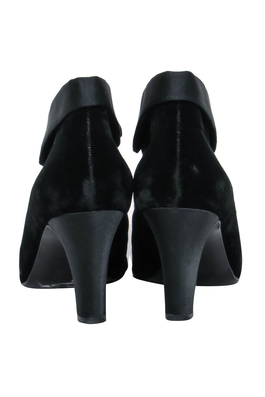 Top Quality Chanel - Black Velvet Lace Up Booties Sz 7