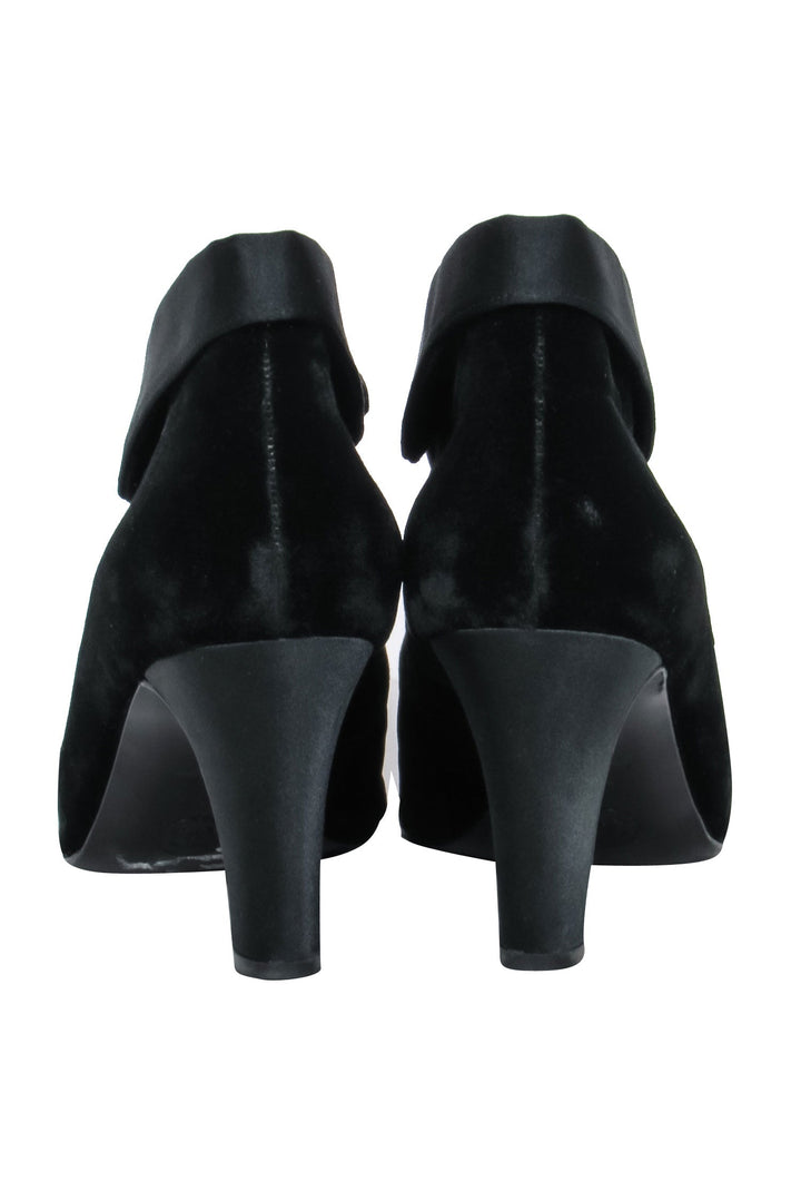 Top Quality Chanel - Black Velvet Lace Up Booties Sz 7