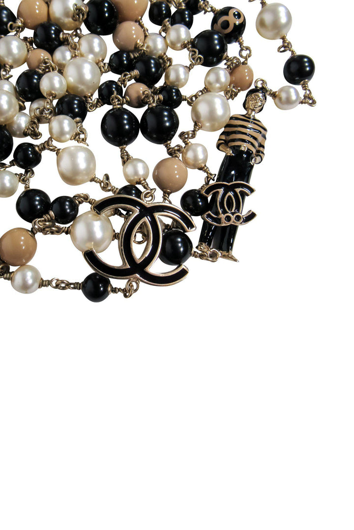 Top Quality Chanel - Black, White & Tan Faux Pearl Layered 100th Anniversary Necklace