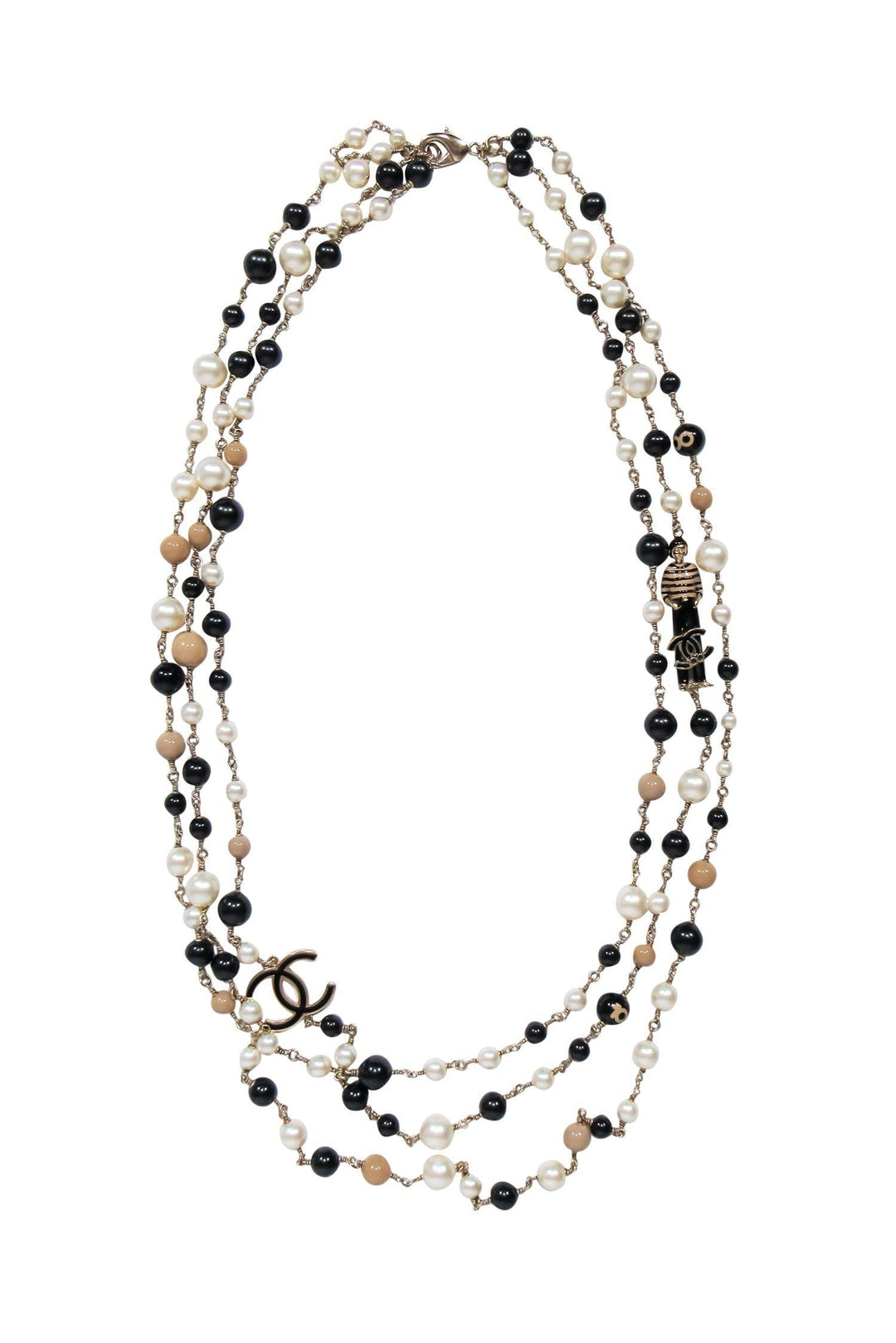 Top Quality Chanel - Black, White & Tan Faux Pearl Layered 100th Anniversary Necklace